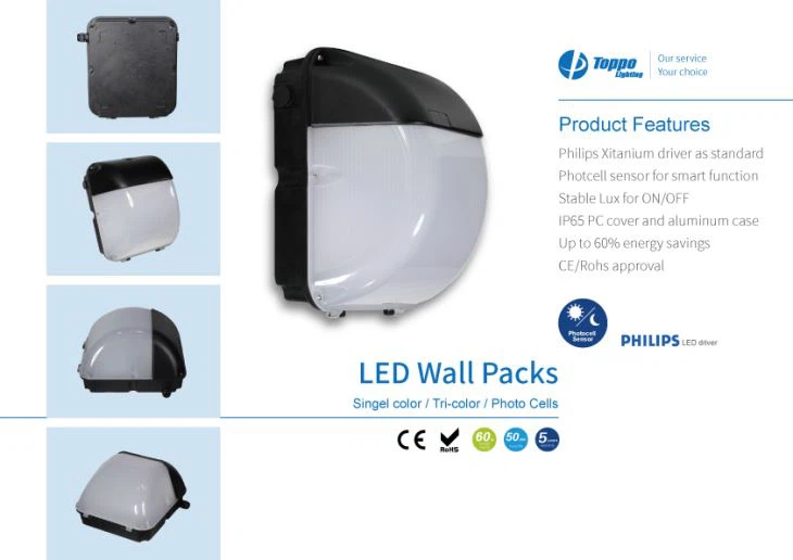 नई डिजाइन photocell संवेदक 6000k एलईडी दीवार पैक